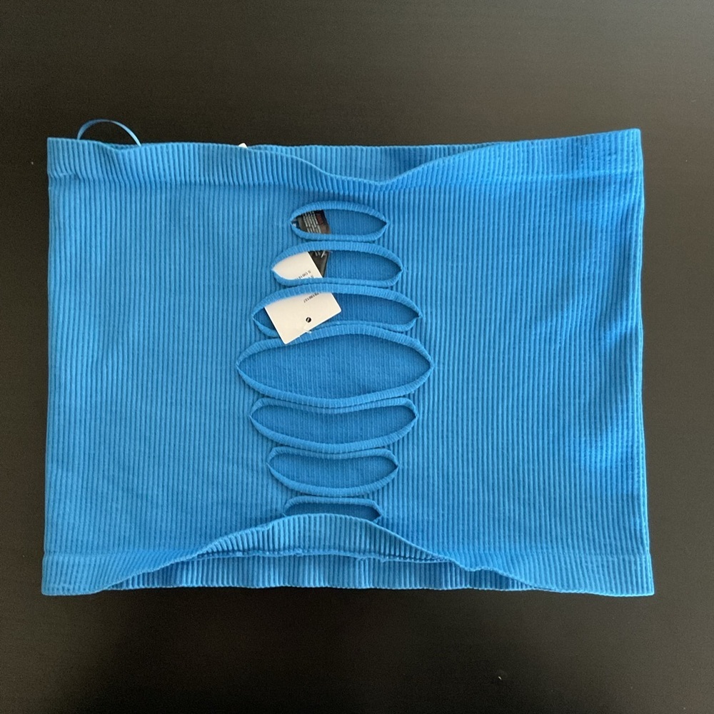 Urban Outfitters Blue Ribbed Cutout Crop Top M Tube Top Y2K Electric Bright